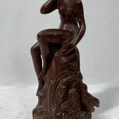 Small Wooden Statue Seated Nude Woman Figurine