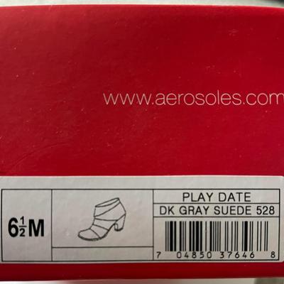 Brand New Dark Grey Suede Ankle Boots by Aerosoles, Size 6.5