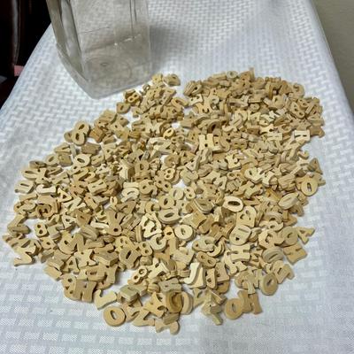 Craft supply - Large Plastic Jar with 100’s of wood cut out letters