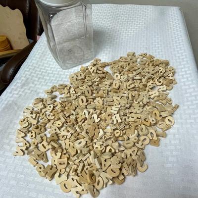 Craft supply - Large Plastic Jar with 100’s of wood cut out letters