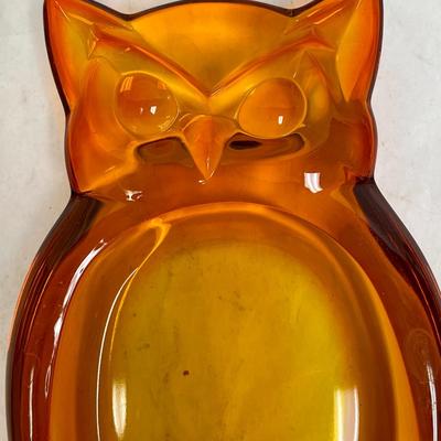 Retro Vintage Orange Blown Glass Owl Dish or Ashtray MCM