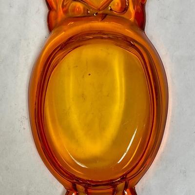 Retro Vintage Orange Blown Glass Owl Dish or Ashtray MCM