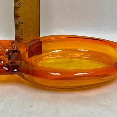 Retro Vintage Orange Blown Glass Owl Dish or Ashtray MCM