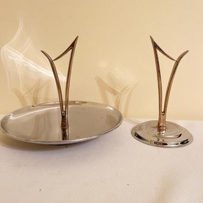 Mixed Vintage Lot - Reverse Glass Tray, Kromex, Hall's Silhouette Pattern Dishes