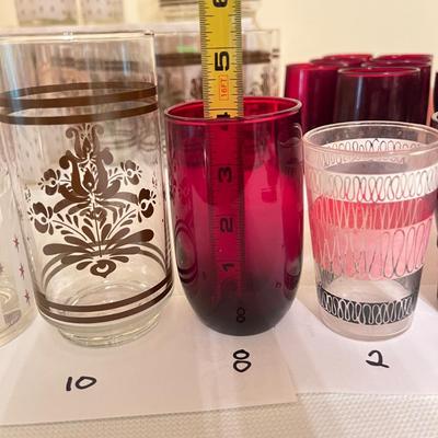Large Mixed Vintage MCM Glasses Barware Lot - Pfaltzgraff, Ruby Red
