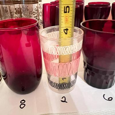 Large Mixed Vintage MCM Glasses Barware Lot - Pfaltzgraff, Ruby Red