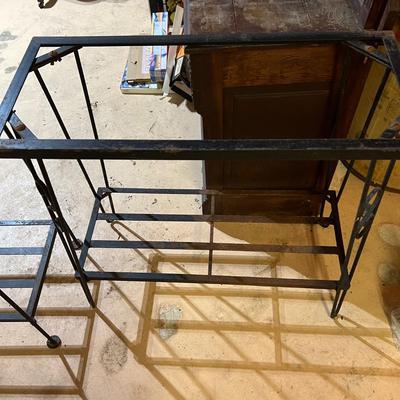 Lot of 2 Wrought Iron Table Bases, 1 w. Unattached Marble Top