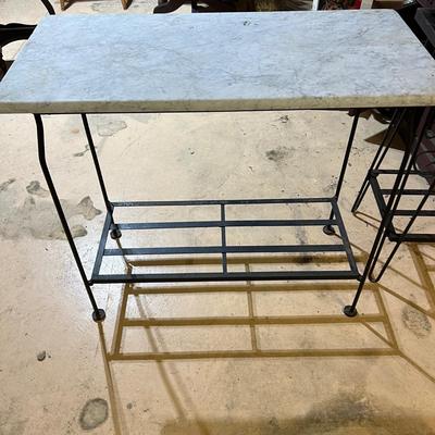 Lot of 2 Wrought Iron Table Bases, 1 w. Unattached Marble Top