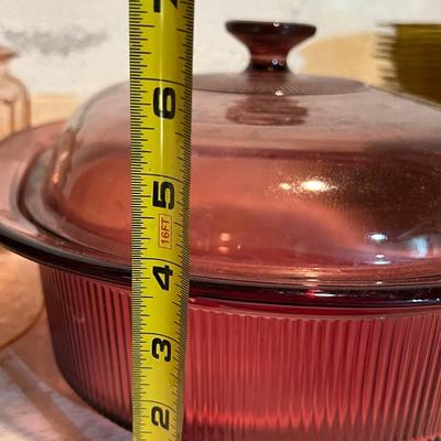 Vintage Cranberry Pink Glass Lot - Large Roaster w. Lid, 3 Etched Pieces