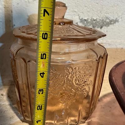 Vintage Cranberry Pink Glass Lot - Large Roaster w. Lid, 3 Etched Pieces