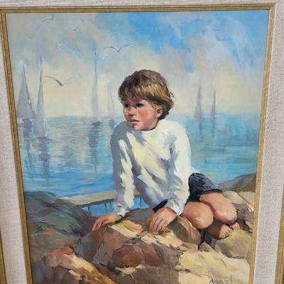 Vintage Framed Painting Young Boy, Signed Duval
