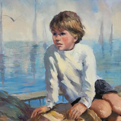 Vintage Framed Painting Young Boy, Signed Duval