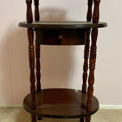 Vintage Cherry Wood 3-Tier Telephone Stand