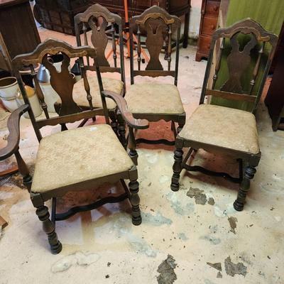 4 Antique Chairs 3 Armless 1 w Arms