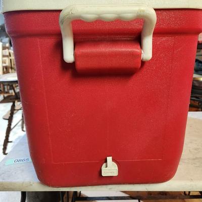 2 Coolers Blue Coleman w Wheels , Gott 48 Red Coca-Cola