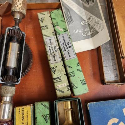 Large Collectible Vintage Tool Lot Miller, Irwin, Stanley K&E Machine Cut Steel letters, Craftsman Router Stencil Set