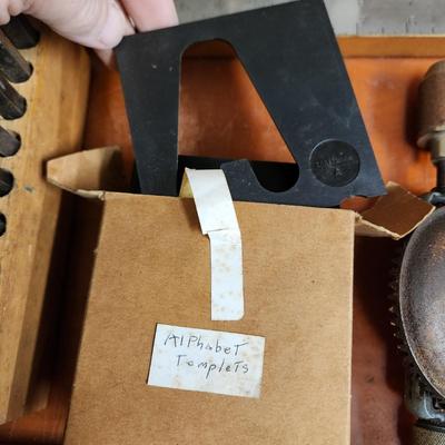 Large Collectible Vintage Tool Lot Miller, Irwin, Stanley K&E Machine Cut Steel letters, Craftsman Router Stencil Set