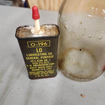 Vintage Master Glass Oil Bottle & Oil Cans 3 in 1, Philips 66, Rawlings Glove oil Watco Danish Oil