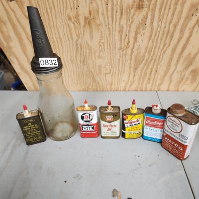 Vintage Master Glass Oil Bottle & Oil Cans 3 in 1, Philips 66, Rawlings Glove oil Watco Danish Oil