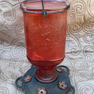 Vintage CB & Sons Elixir Red Glass Hummingbird Feeder