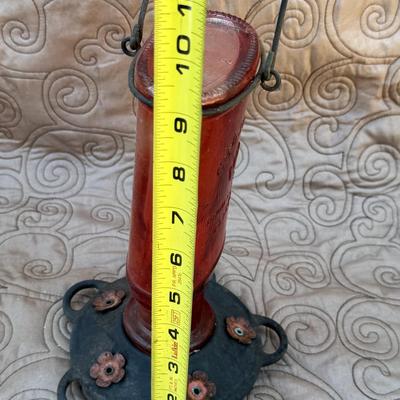 Vintage CB & Sons Elixir Red Glass Hummingbird Feeder