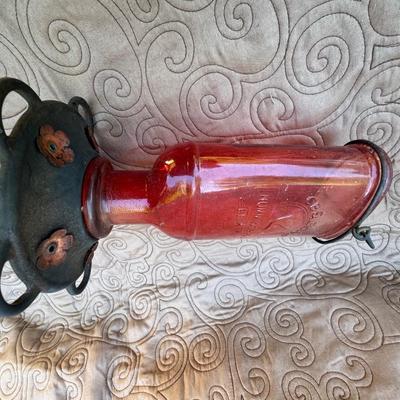Vintage CB & Sons Elixir Red Glass Hummingbird Feeder