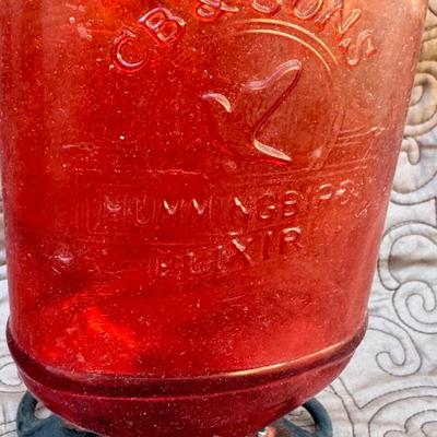 Vintage CB & Sons Elixir Red Glass Hummingbird Feeder