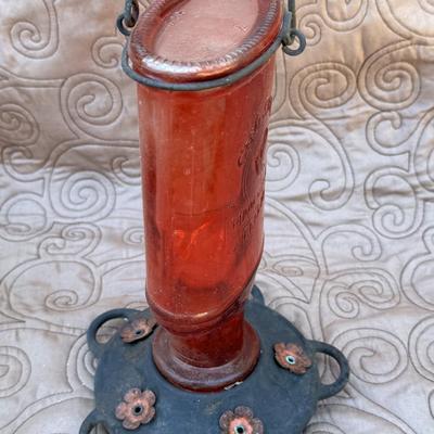 Vintage CB & Sons Elixir Red Glass Hummingbird Feeder