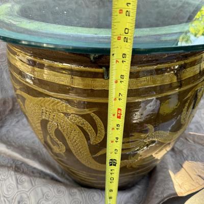 Large Asian Dragon Vase Glass Top Table