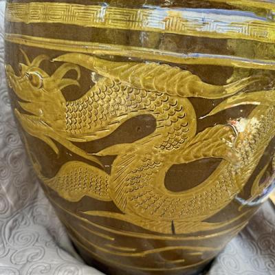 Large Asian Dragon Vase Glass Top Table
