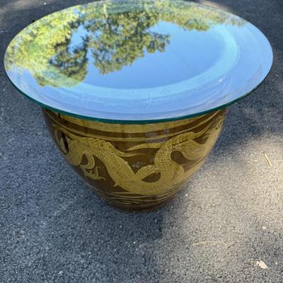 Large Asian Dragon Vase Glass Top Table