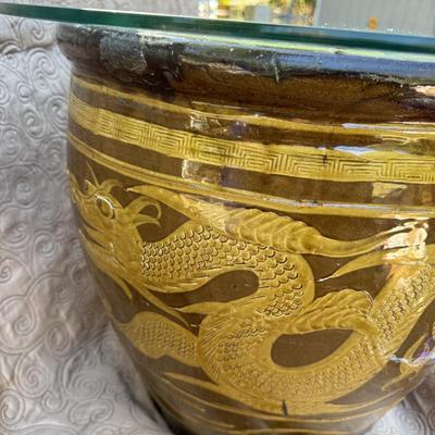Large Asian Dragon Vase Glass Top Table