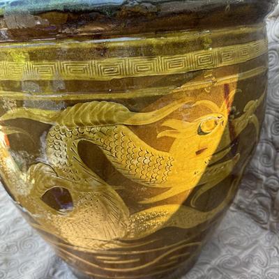 Large Asian Dragon Vase Glass Top Table