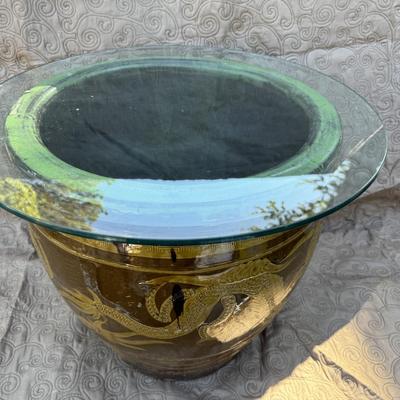 Large Asian Dragon Vase Glass Top Table