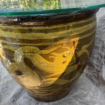 Large Asian Dragon Vase Glass Top Table