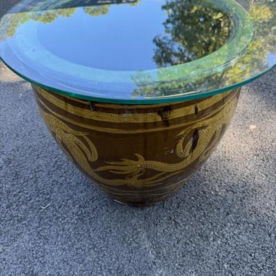 Large Asian Dragon Vase Glass Top Table