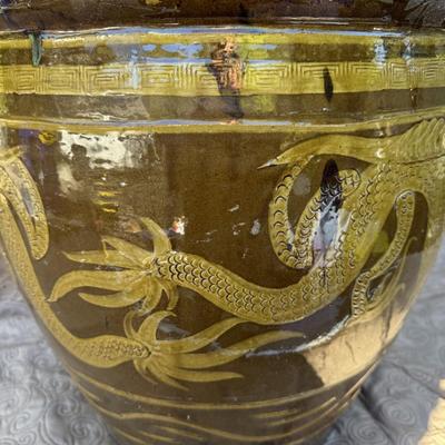 Large Asian Dragon Vase Glass Top Table