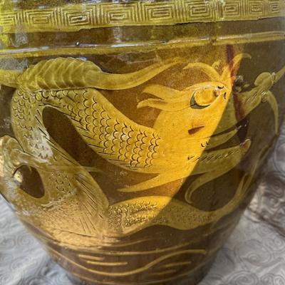 Large Asian Dragon Vase Glass Top Table