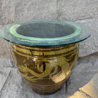 Large Asian Dragon Vase Glass Top Table