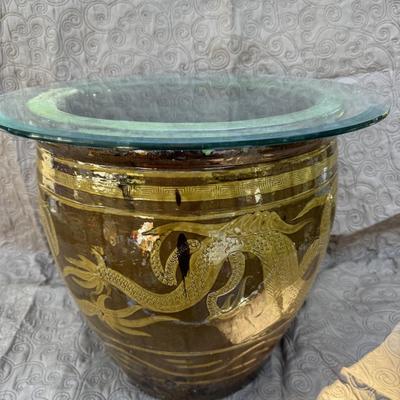 Large Asian Dragon Vase Glass Top Table