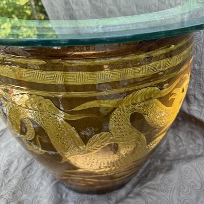 Large Asian Dragon Vase Glass Top Table