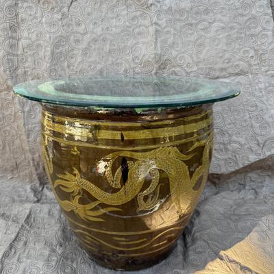 Large Asian Dragon Vase Glass Top Table
