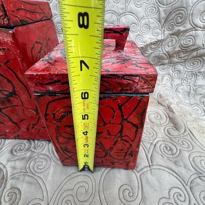 Three Red/Black Decorative Boxes with Lids