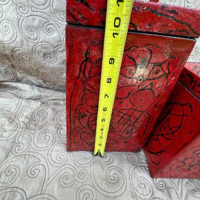 Three Red/Black Decorative Boxes with Lids