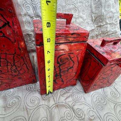 Three Red/Black Decorative Boxes with Lids