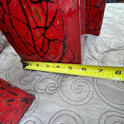 Three Red/Black Decorative Boxes with Lids