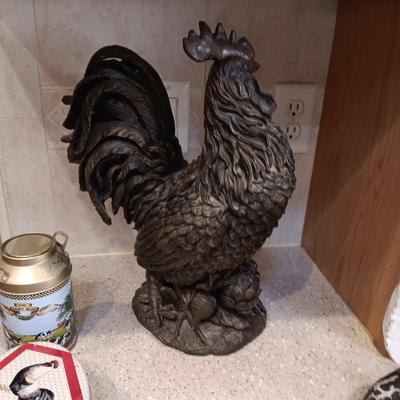LARGE 15" DECORATIVE ROOSTER AND 2 TINS