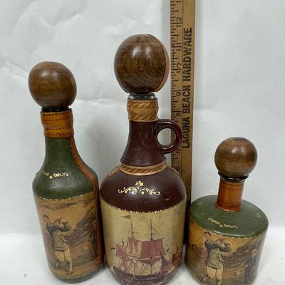 Lot of 3 Leather Covered Decanter Bottles