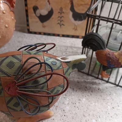 MILK GLASS HEN ON NEST, CERAMIC HOT PLATE AND OTHER ROOSTERS