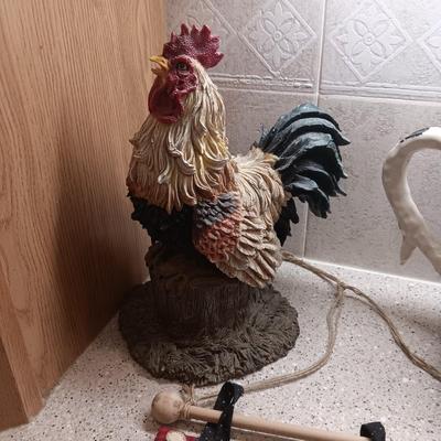 ROOSTER PITCHER, QUILTED WALL HANGING AND FREESTANDING ROOSTER